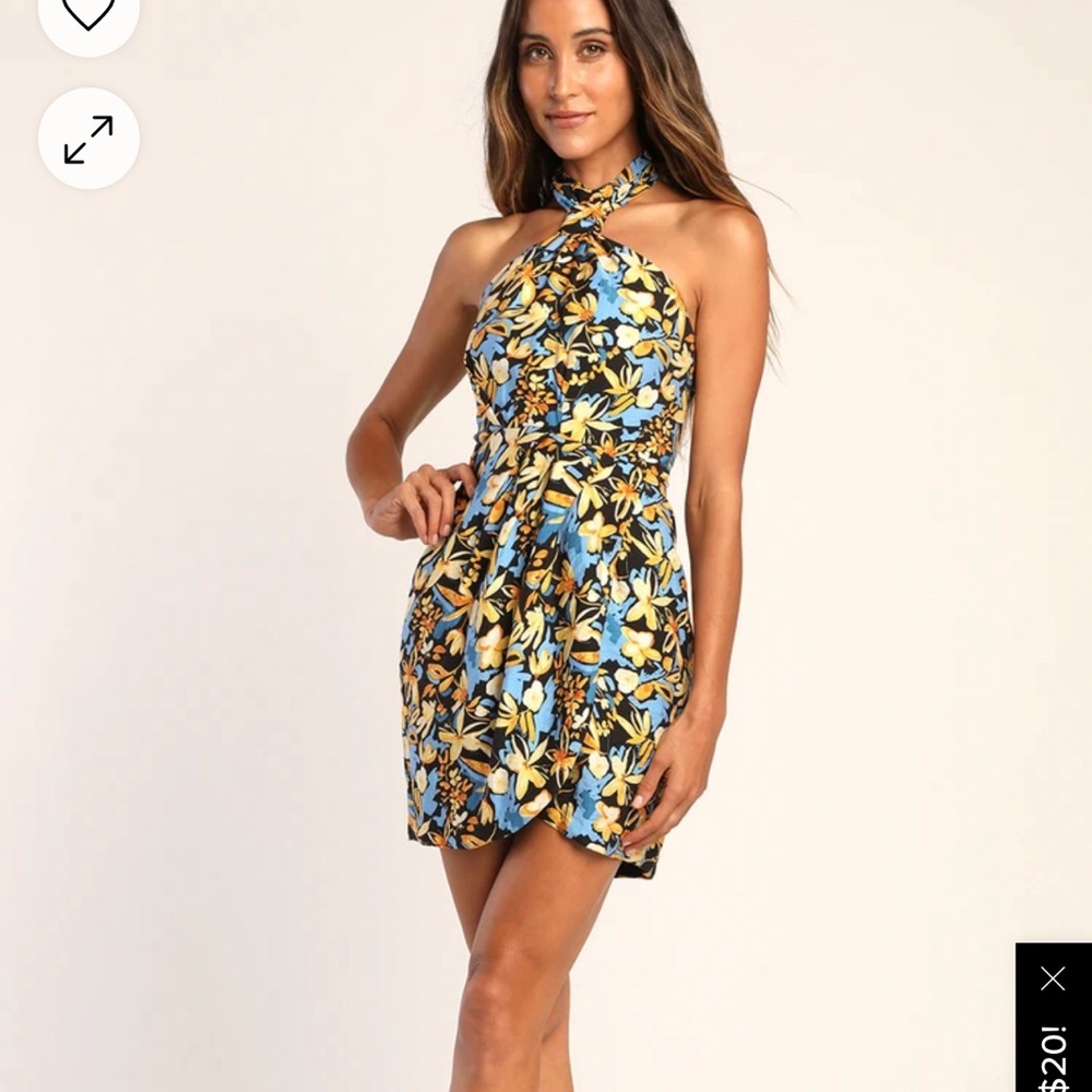 Lulus Constant Confidence Black Floral Print Knotted Halter Mini Dress
